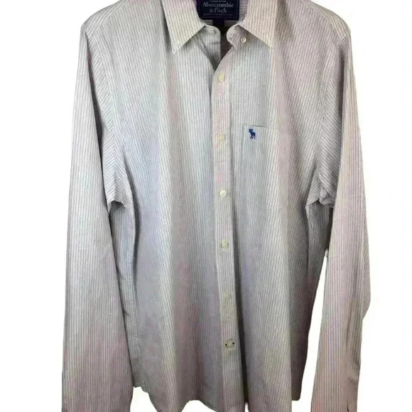 Abercrombie & Fitch Mens XXL Muscle Button Down Shirt white blue purple stripe - Picture 1 of 4